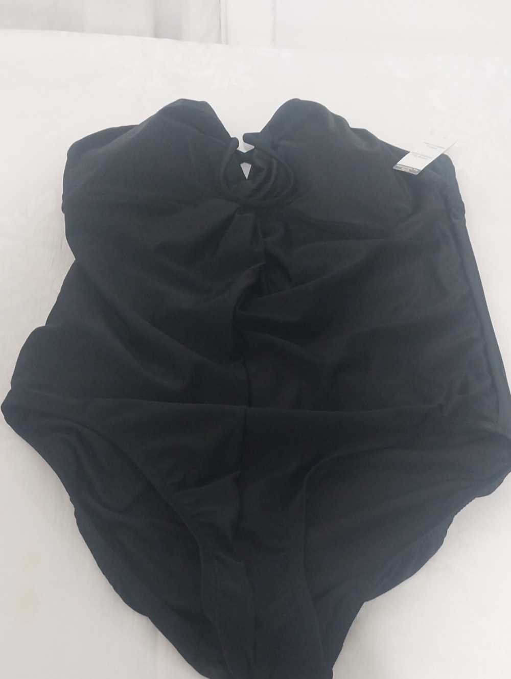 Black Women’s One-Piece Swimsuit with Front Knot Detail